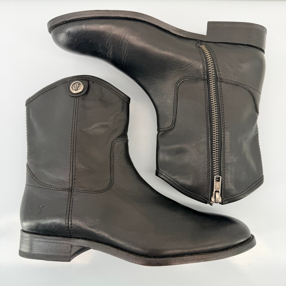Frye Melissa Button Short 2 Black Leather Ankle Boots 7.5B 3477898-BLK